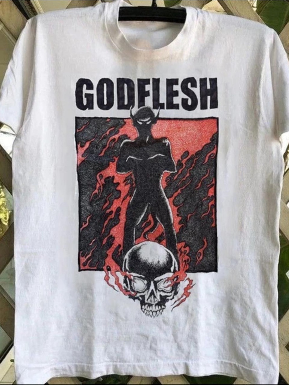 Gildan White Short Sleeve Tee with Black & Red Godflesh Graphic